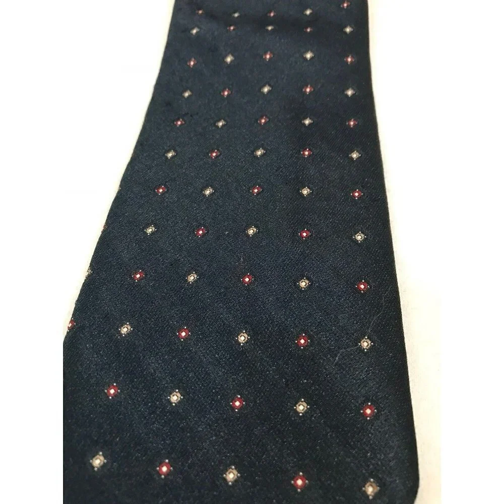 VTG Envoy Navy Blue Red Tan Polka Dots Pattern Men's Classic Neck Tie